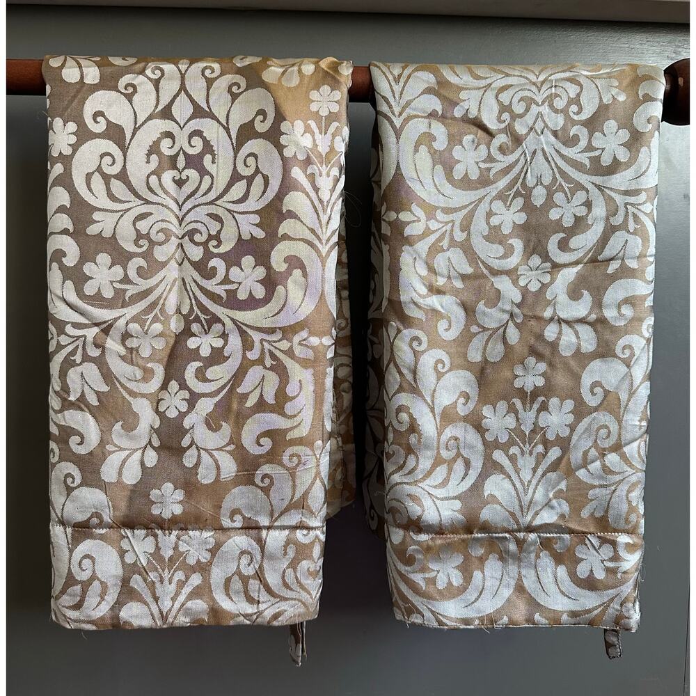 Pine Cone Hill WLLIAMSBURG silk Blue Damask Euro Sham set 2 tan paisley rare